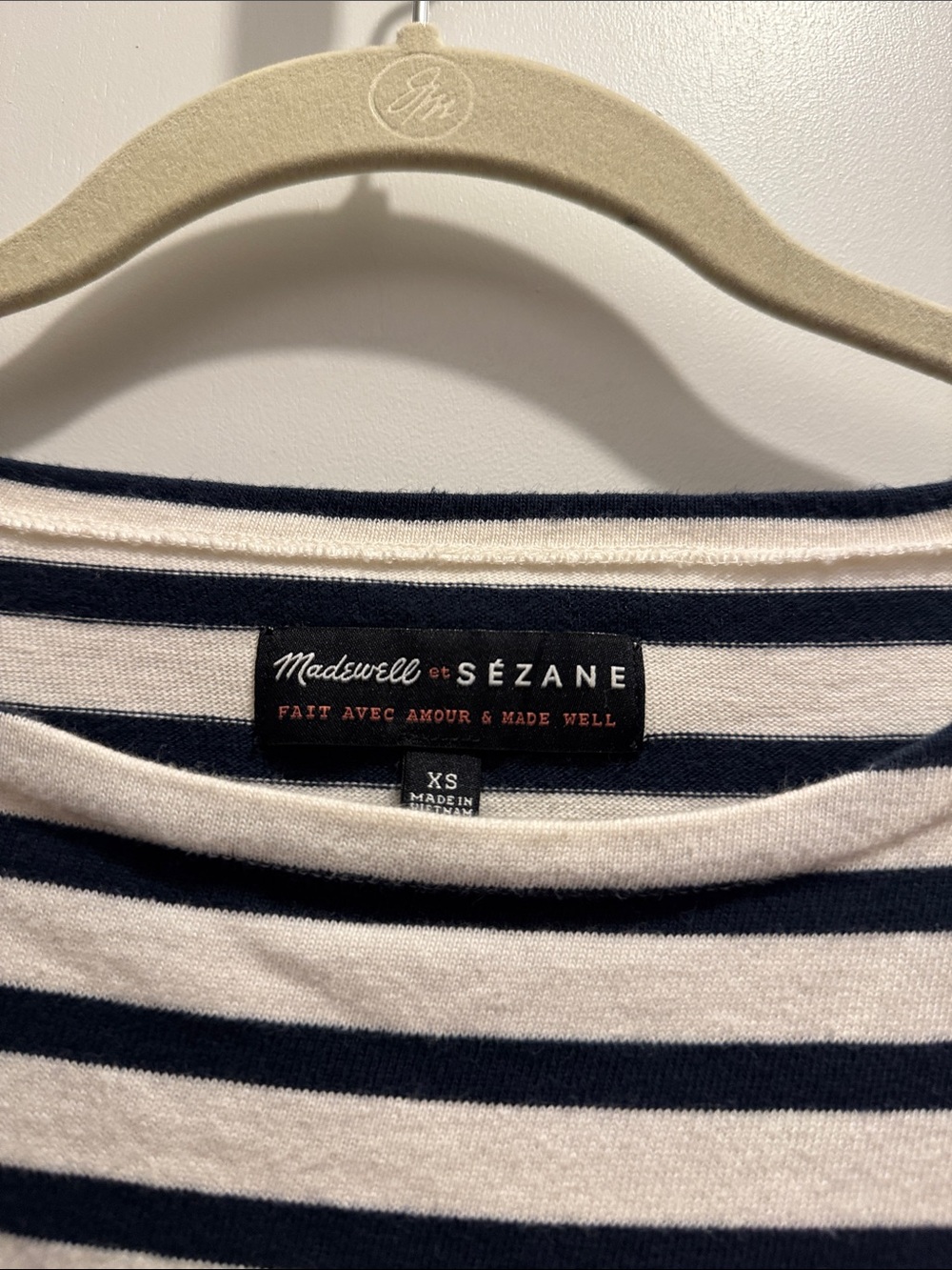 Madewell x Sezane Navy and White Striped Tee Moi Avec Toi size xs - Picture 2 of 4